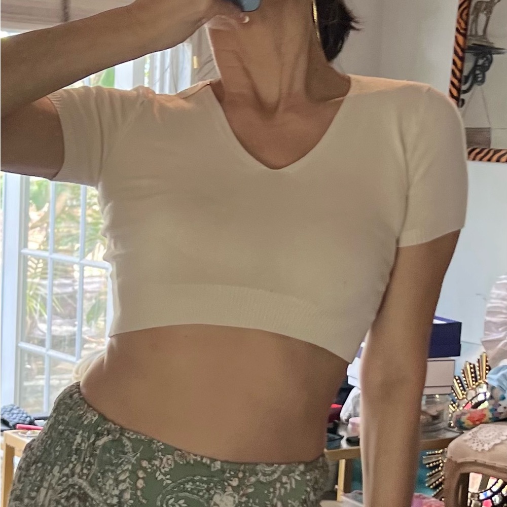 Chic Cream V-Neck Crop Top read below